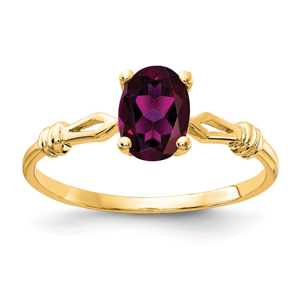 14K Gelbgold Ring mit ovalem Rhodolith-Granat 7x5 mm
