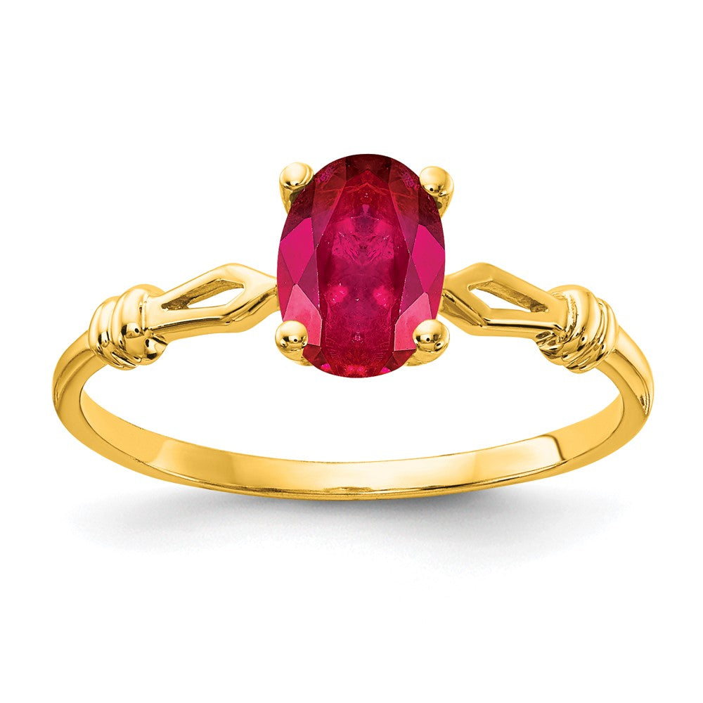 14K Gelbgold Ring mit ovalem Rubin, 7x5 mm