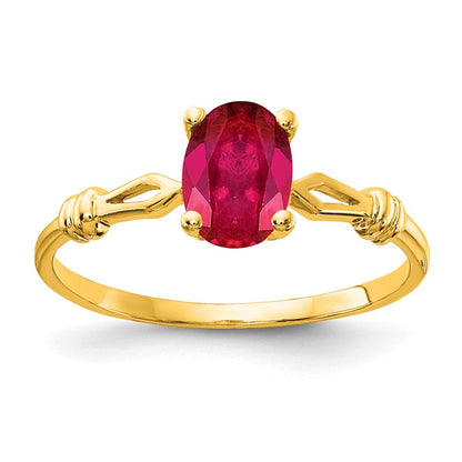 14K Gelbgold Ring mit ovalem Rubin, 7x5 mm