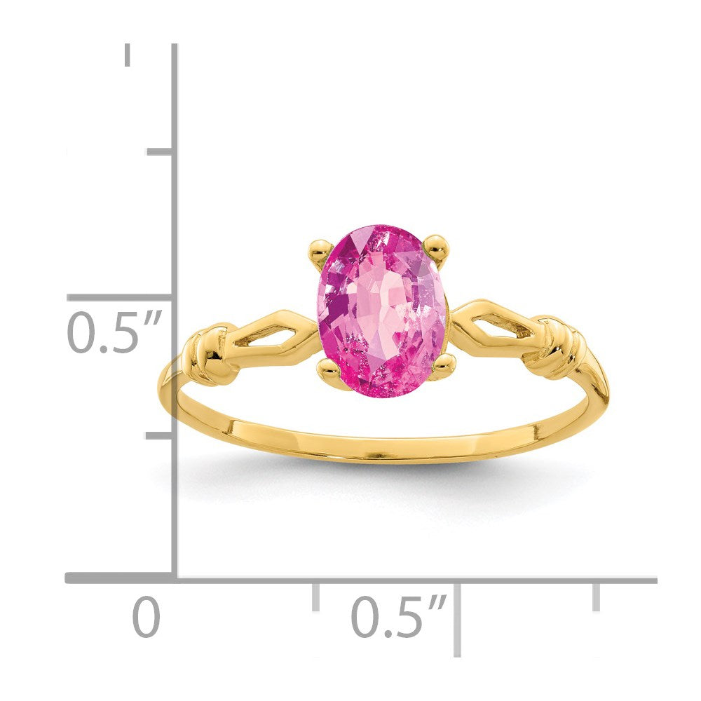 14K Gelbgold Ring mit ovalem rosa Saphir, 7x5 mm