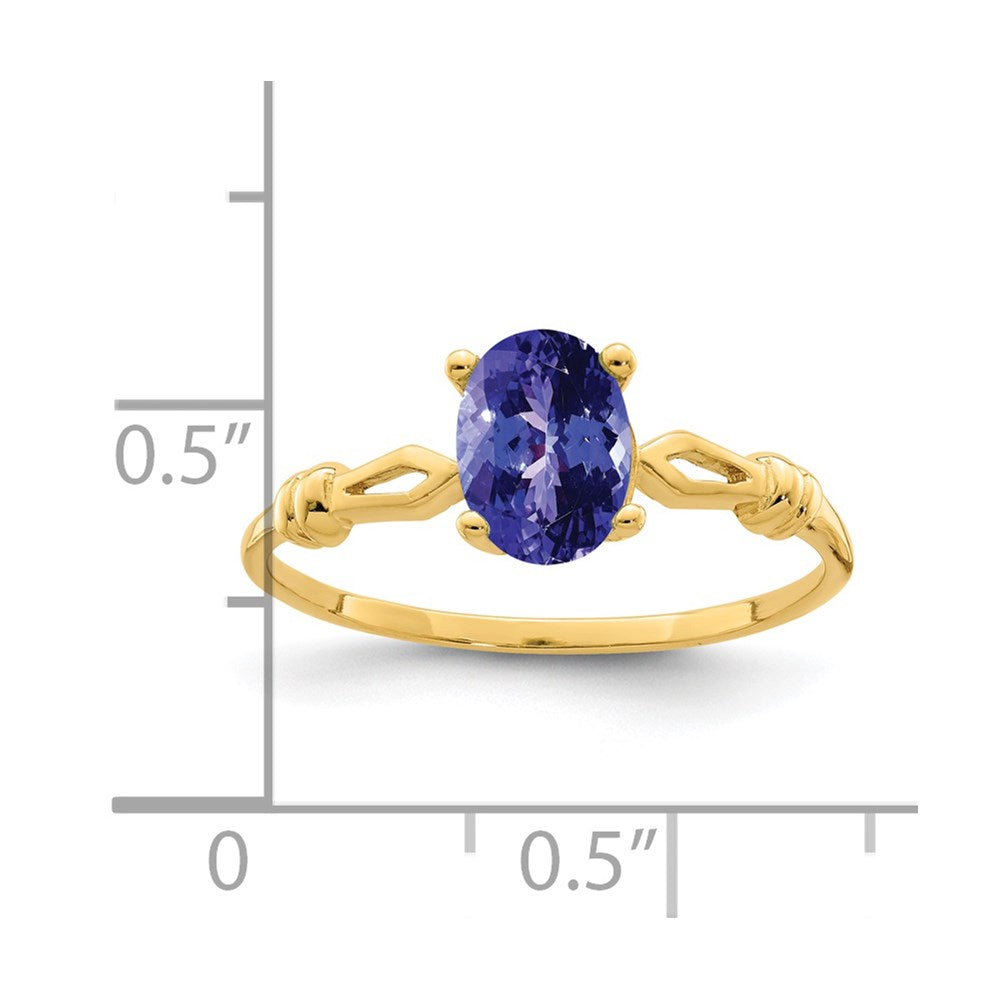 14K Gelbgold Ring mit ovalem Tansanit, 7 x 5 mm