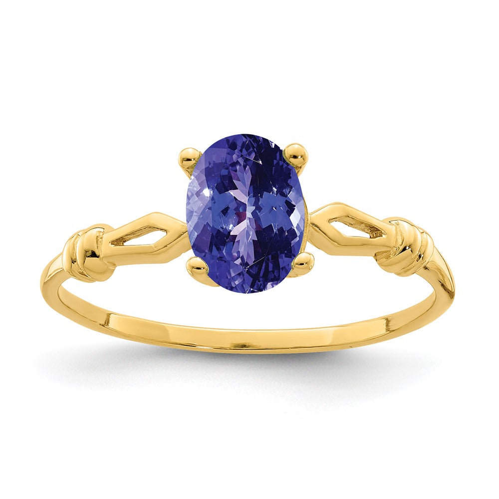 14K Gelbgold Ring mit ovalem Tansanit, 7 x 5 mm