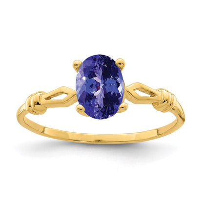 14K Gelbgold Ring mit ovalem Tansanit, 7 x 5 mm
