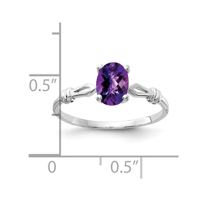 14K Weißgold Ring mit 7x5 mm Amethyst im Checkerboard-Schliff, oval