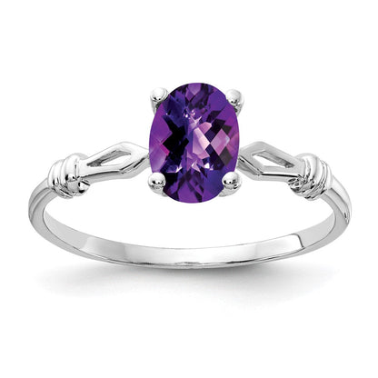 14K Weißgold Ring mit 7x5 mm Amethyst im Checkerboard-Schliff, oval