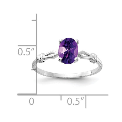 14K Weißgold Ring mit 7x5 mm ovalem Amethyst