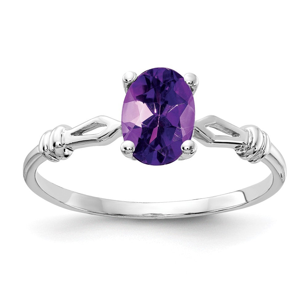 14K Weißgold Ring mit 7x5 mm ovalem Amethyst