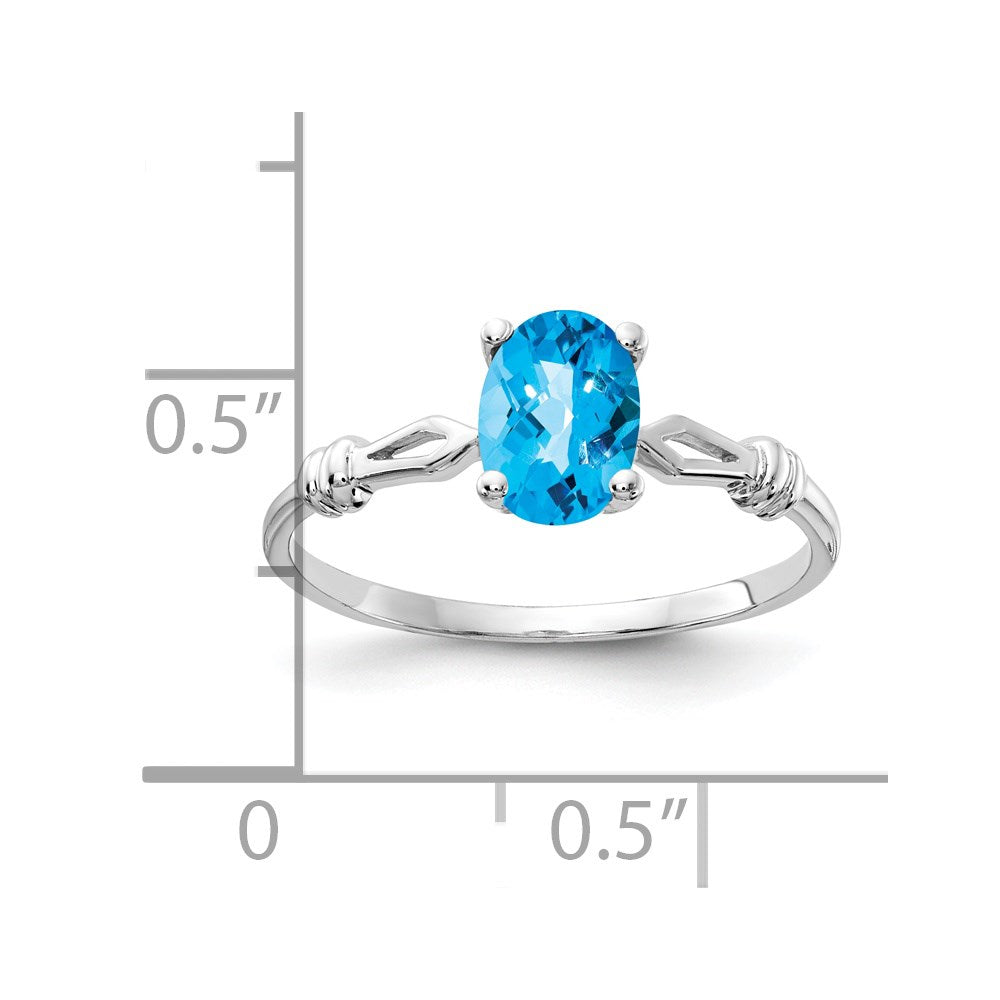 14K Weißgold Ring mit ovalem Blautopas im Schachbrettschliff, 7x5mm