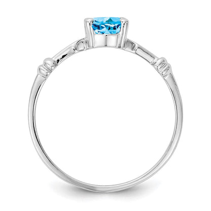 14K Weißgold Ring mit ovalem Blautopas, 7x5mm