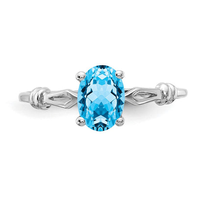 14K Weißgold Ring mit ovalem Blautopas, 7x5mm