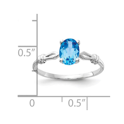 14K Weißgold Ring mit ovalem Blautopas, 7x5mm