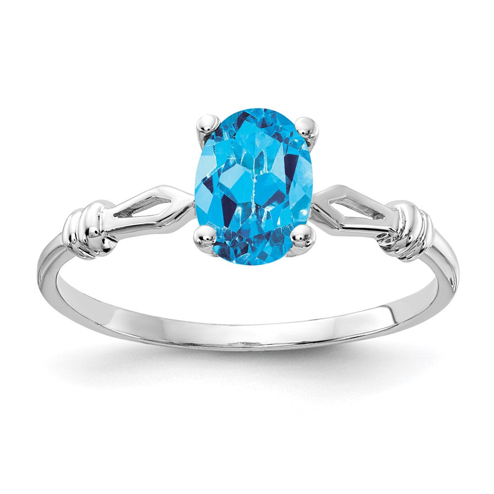 14K Weißgold Ring mit ovalem Blautopas, 7x5mm