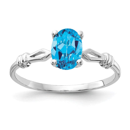 14K Weißgold Ring mit ovalem Blautopas, 7x5mm