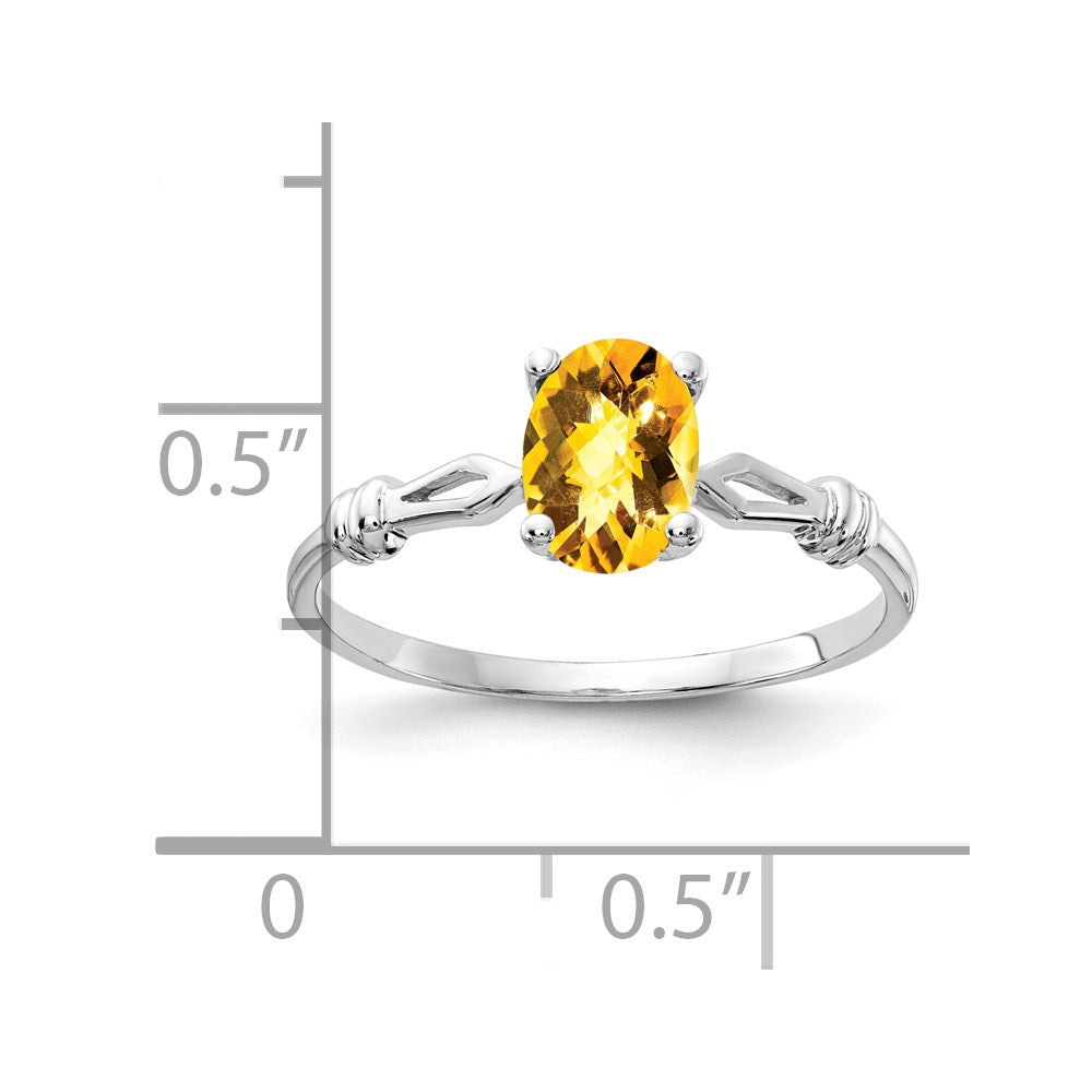 14K Weißgold Ring mit 7x5 mm ovalem Citrin im Schachbrettschliff
