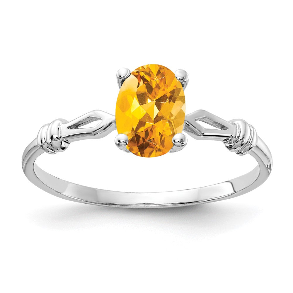 14K Weißgold Ring mit ovalem Citrin 7x5 mm