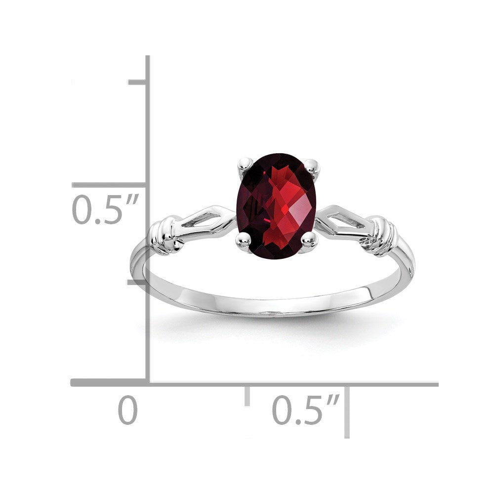 14K Weißgold 7x5mm Oval Granat Karo-Schliff Ring
