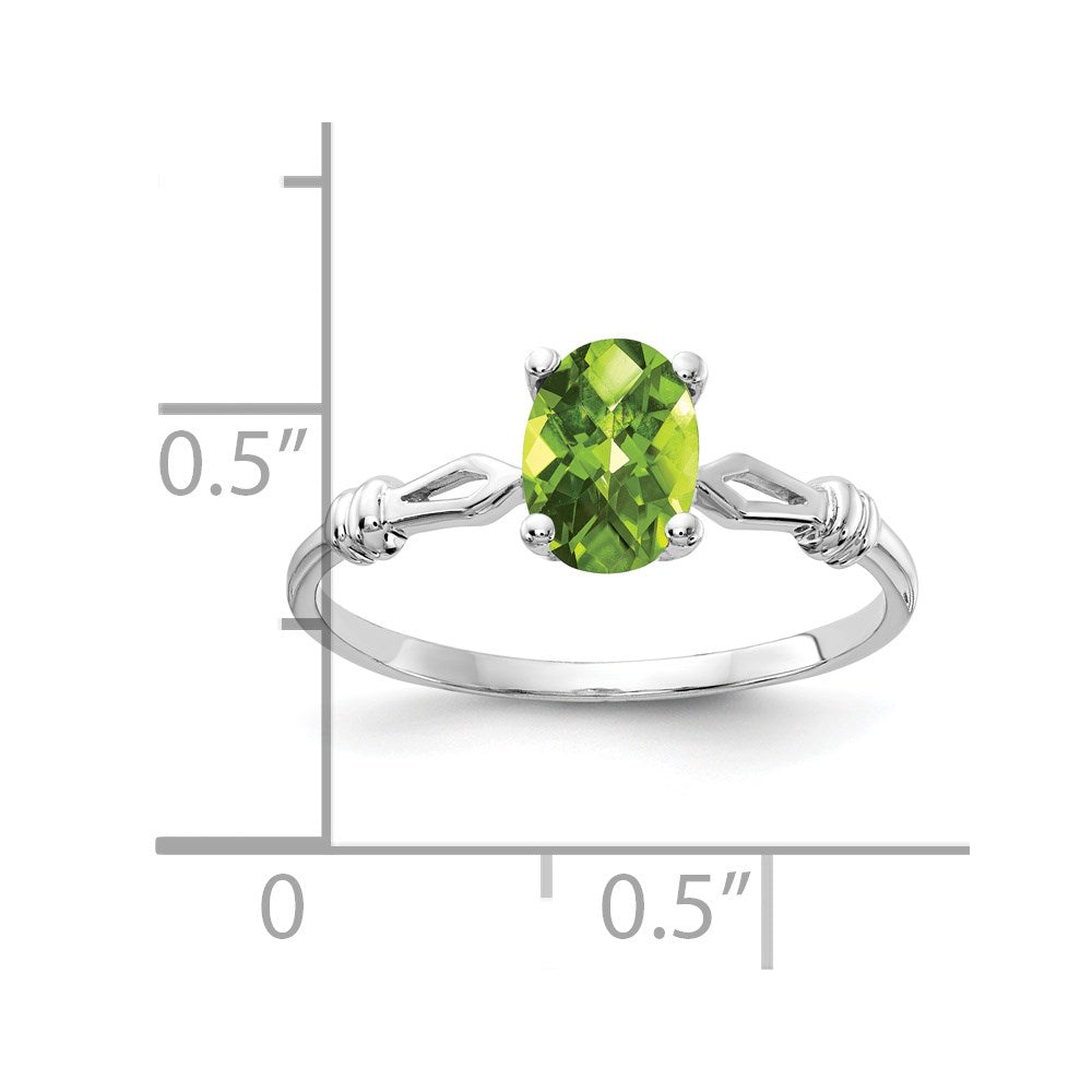 14K Weißgold Ring mit 7x5mm ovalem Peridot im Karo-Schliff