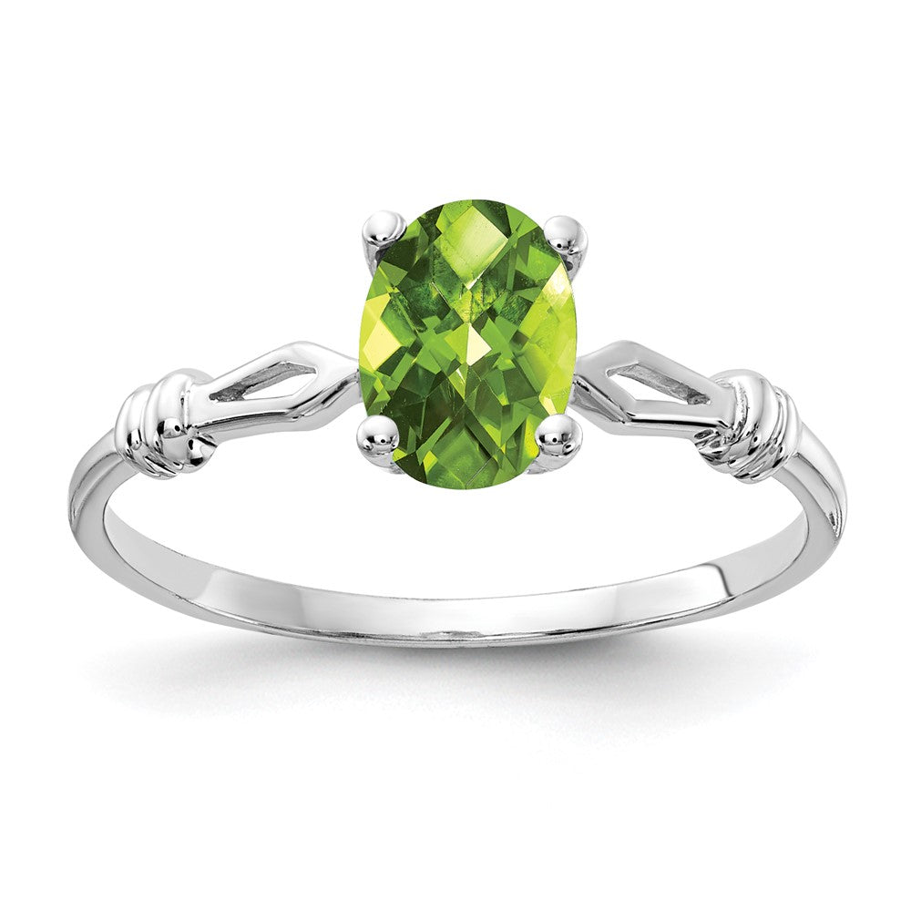 14K Weißgold Ring mit 7x5mm ovalem Peridot im Karo-Schliff