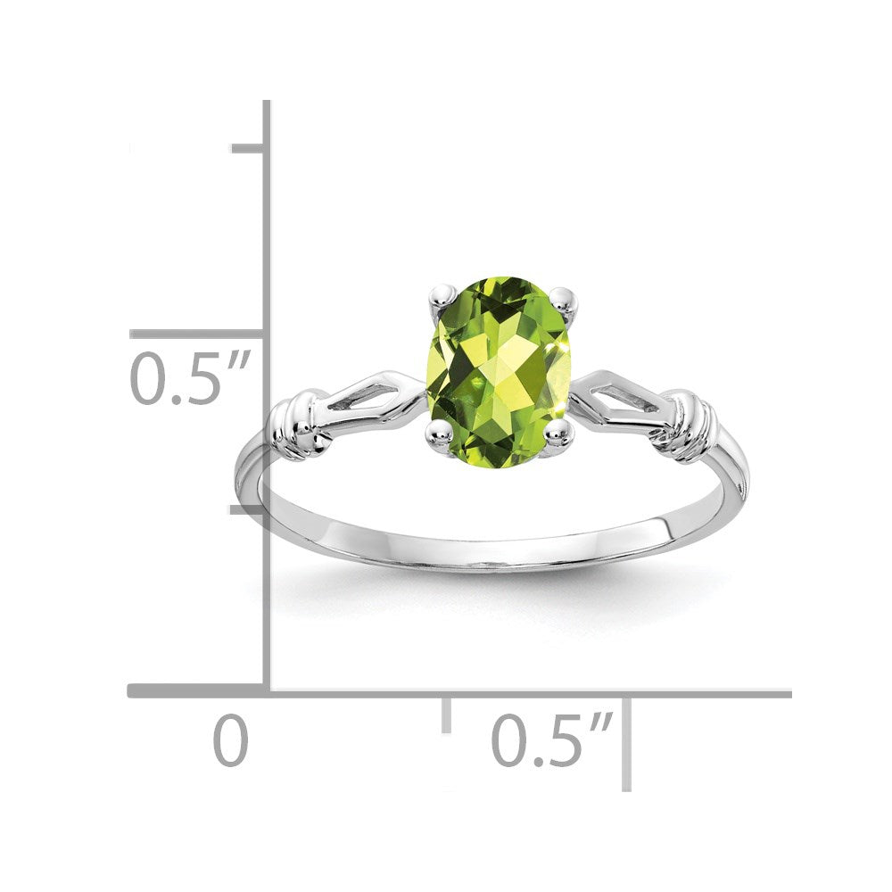 14K Weißgold Ring mit ovalem Peridot 7x5mm