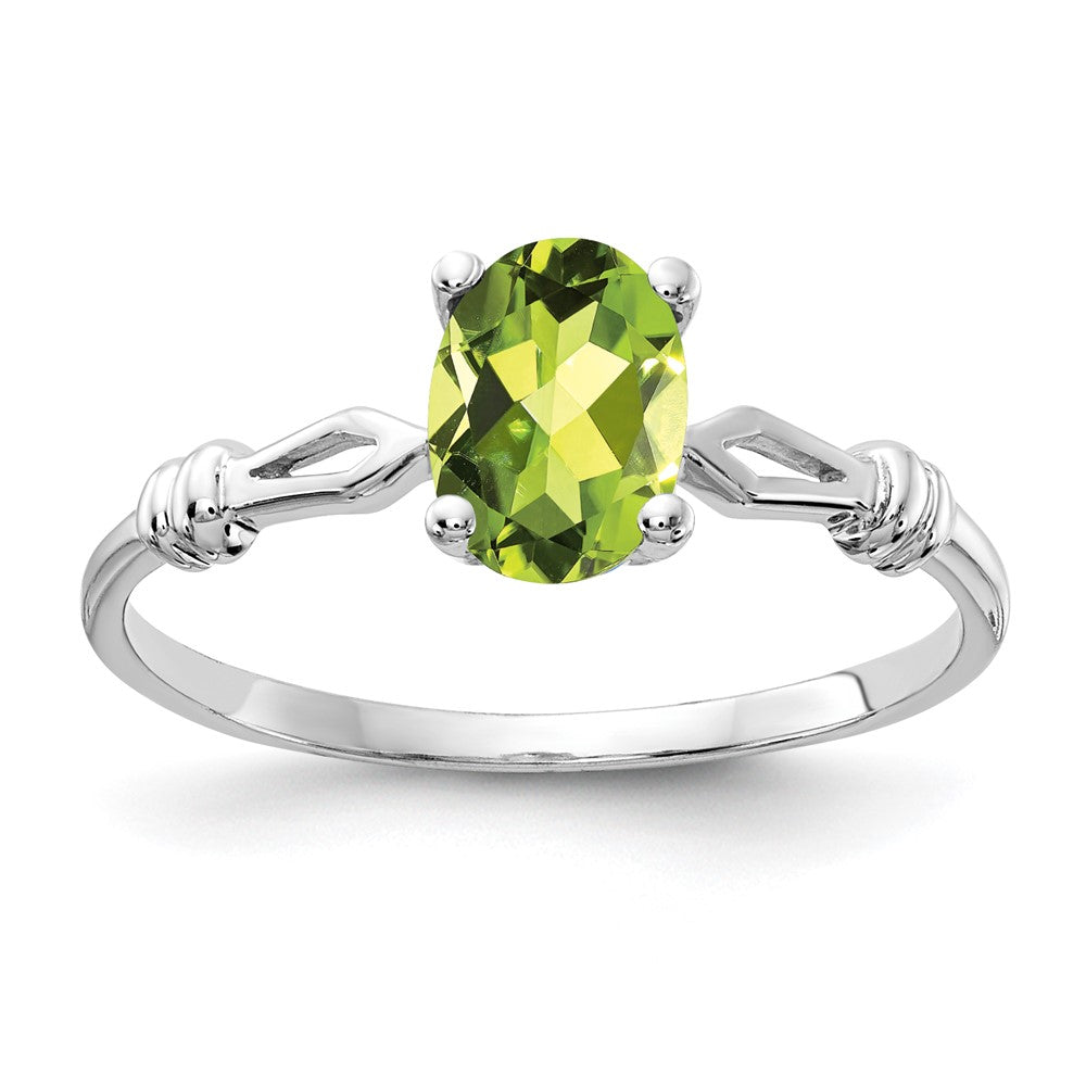 14K Weißgold Ring mit ovalem Peridot 7x5mm