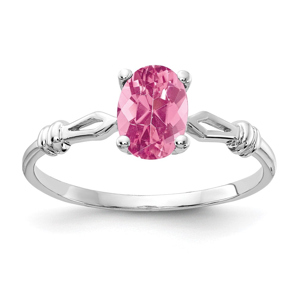 14K Weißgold Ring mit ovalem rosa Turmalin, 7x5mm