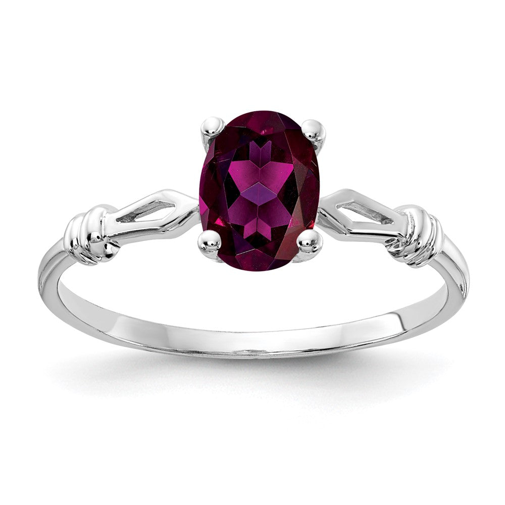 14K Weißgold Ring mit ovalem Rhodolith-Granat, 7x5 mm