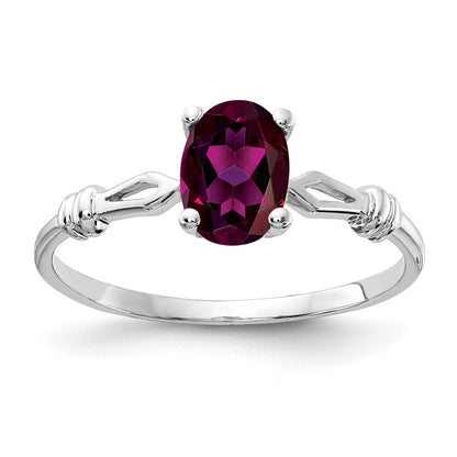 14K Weißgold Ring mit ovalem Rhodolith-Granat, 7x5 mm