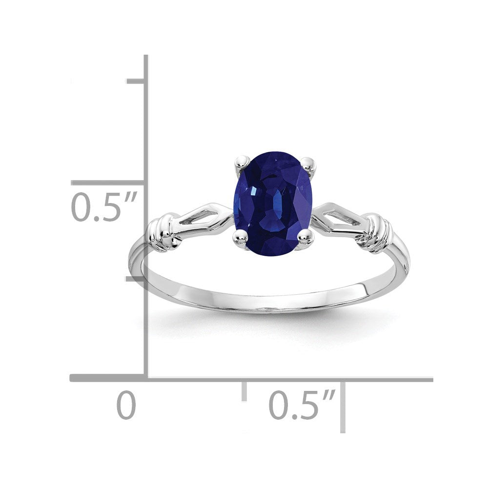 14K Weißgold Ring mit ovalem Saphir 7x5mm