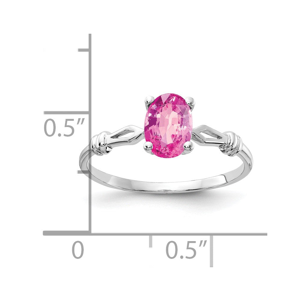 14K Weißgold Ring mit ovalem rosa Saphir, 7x5 mm