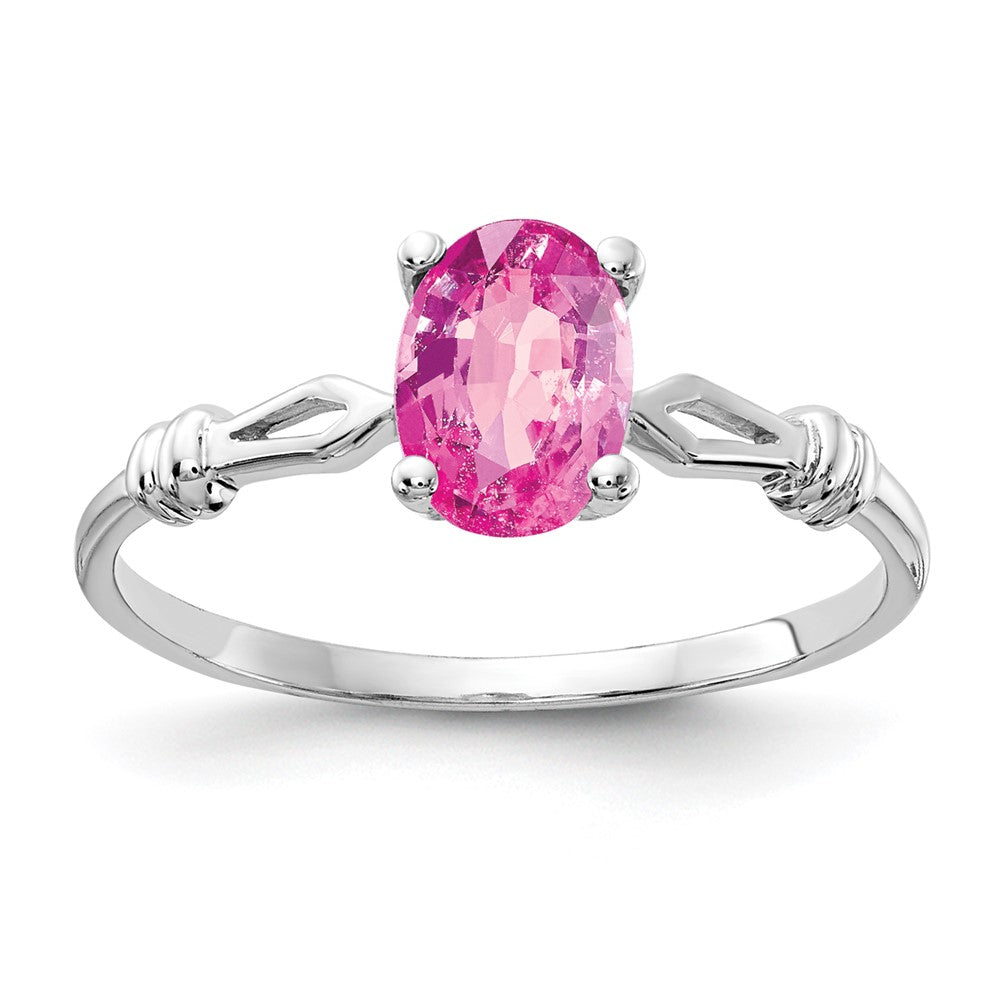 14K Weißgold Ring mit ovalem rosa Saphir, 7x5 mm