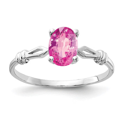 14K Weißgold Ring mit ovalem rosa Saphir, 7x5 mm