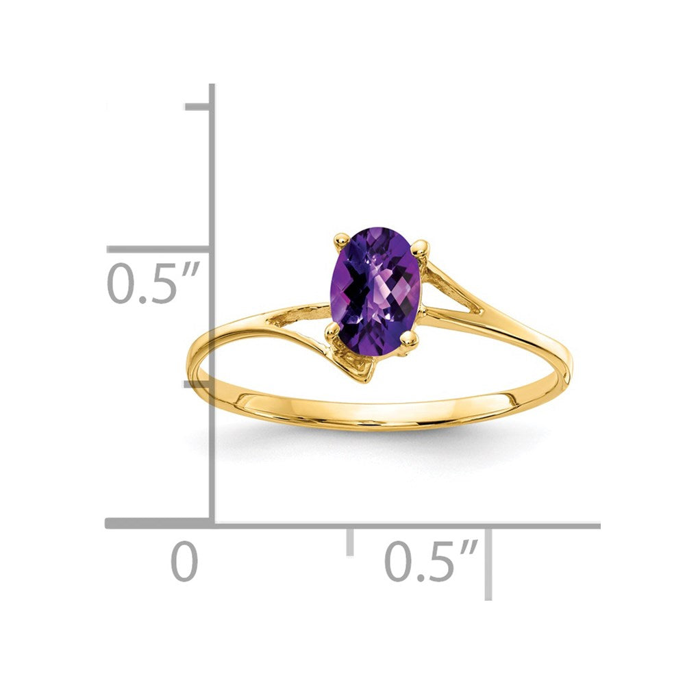 14K Gelbgold 6x4 mm Amethyst Checkerboard-Schliff Ring
