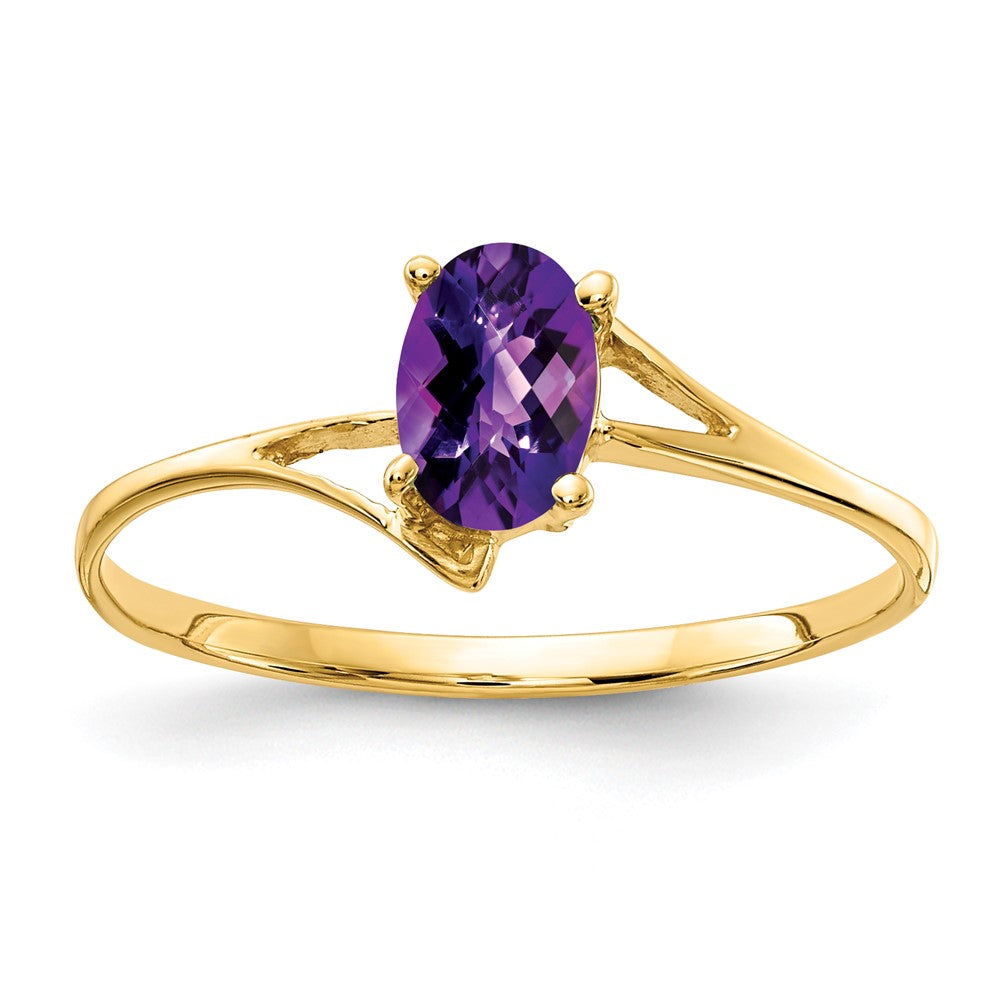 14K Gelbgold 6x4 mm Amethyst Checkerboard-Schliff Ring
