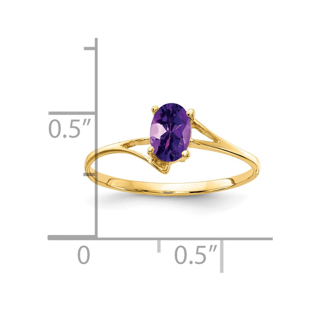 14K Gelbgold Ring mit ovalem Amethyst, 6x4 mm