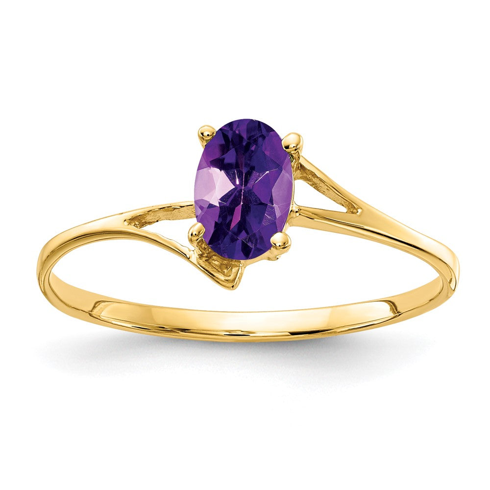 14K Gelbgold Ring mit ovalem Amethyst, 6x4 mm