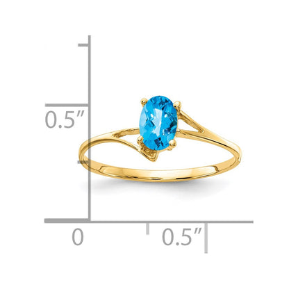 14K Gelbgold Ring mit 6x4 mm ovalem Blautopas im Schachbrettschliff