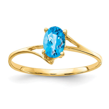 14K Gelbgold Ring mit 6x4 mm ovalem Blautopas im Schachbrettschliff