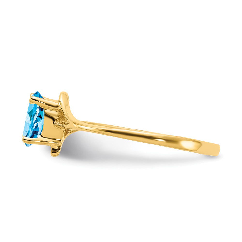 14K Gelbgold Ring mit ovalem Blautopas, 6x4mm