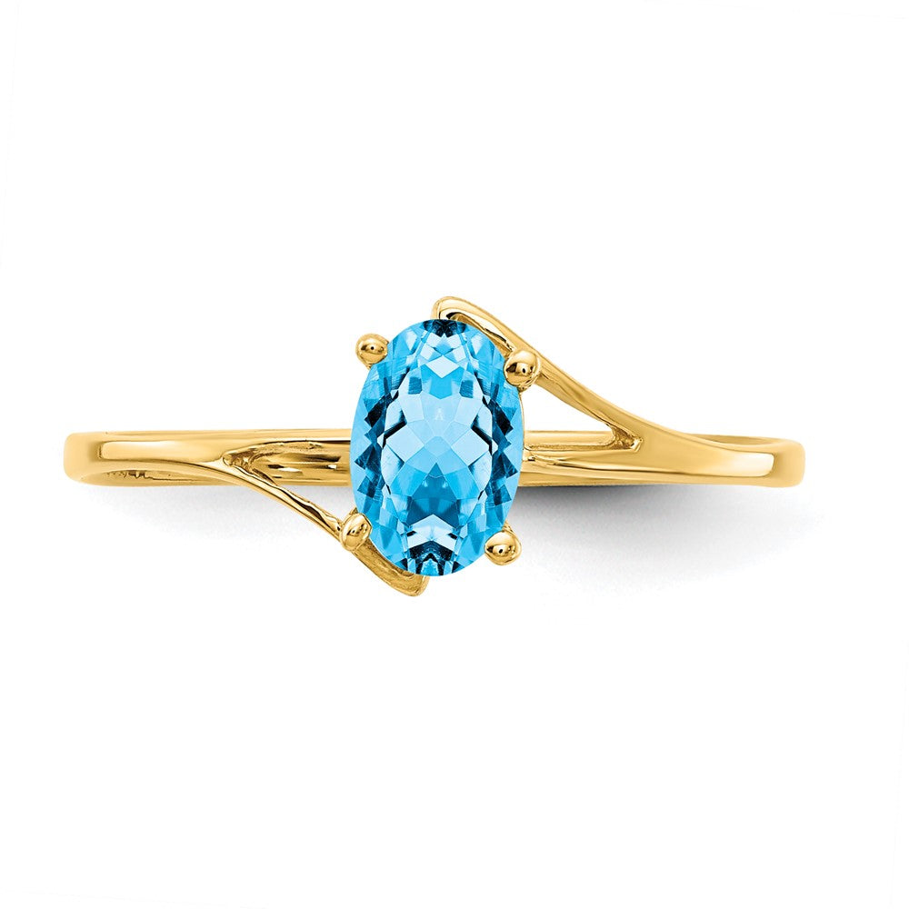 14K Gelbgold Ring mit ovalem Blautopas, 6x4mm