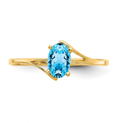 14K Gelbgold Ring mit ovalem Blautopas, 6x4mm