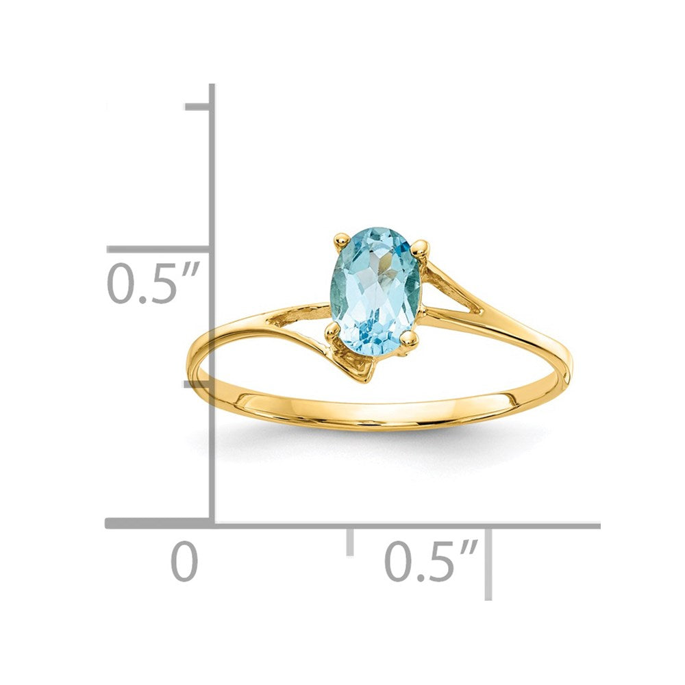14K Gelbgold Ring mit ovalem Blautopas, 6x4mm