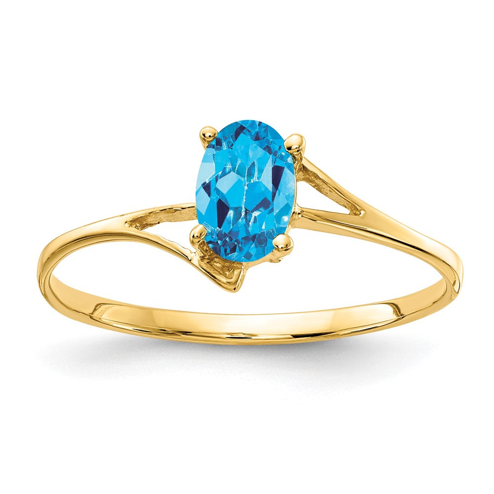 14K Gelbgold Ring mit ovalem Blautopas, 6x4mm
