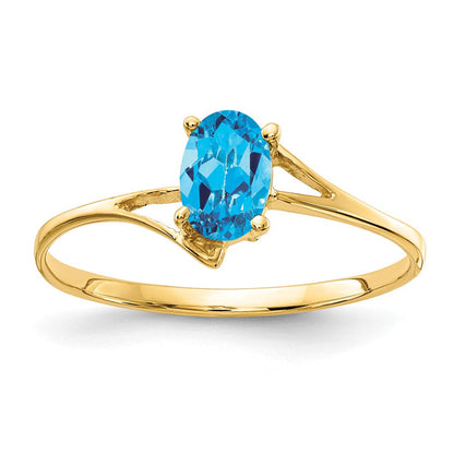 14K Gelbgold Ring mit ovalem Blautopas, 6x4mm