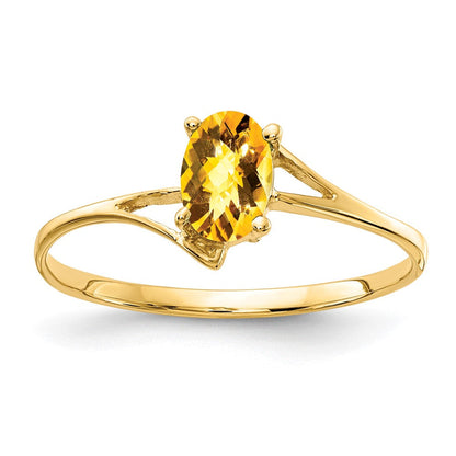 14K Gelbgold Ring mit 6x4mm ovalem Citrin im Schachbrettschliff