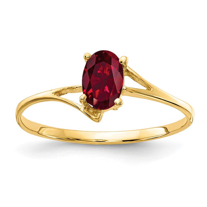 14K Gelbgold Ring mit ovalem 6x4mm synthetischem Rubin