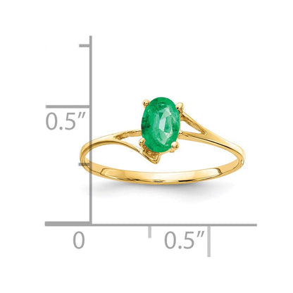 14K Gelbgold Ring mit ovalem Smaragd, 6x4 mm