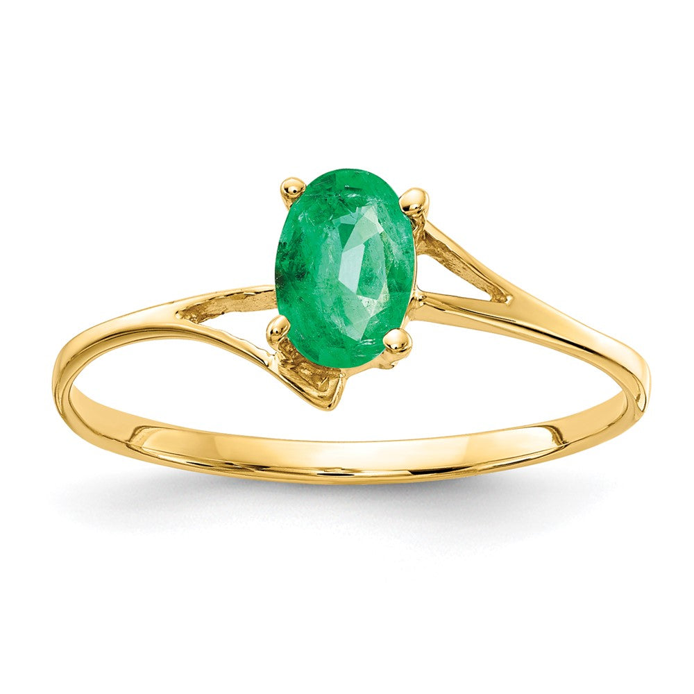 14K Gelbgold Ring mit ovalem Smaragd, 6x4 mm
