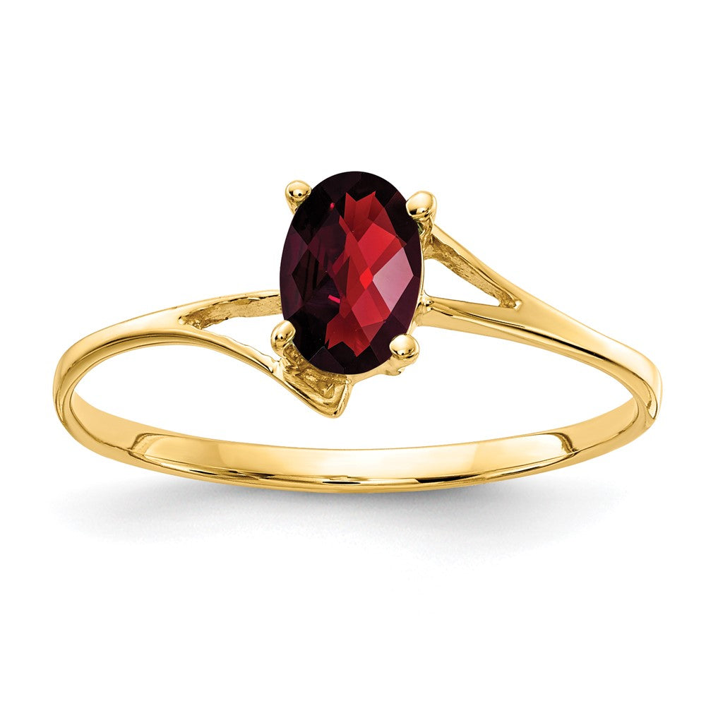 14K Gelbgold Ring mit ovalem Granat im Karo-Schliff, 6x4 mm