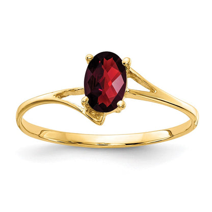 14K Gelbgold Ring mit ovalem Granat im Karo-Schliff, 6x4 mm