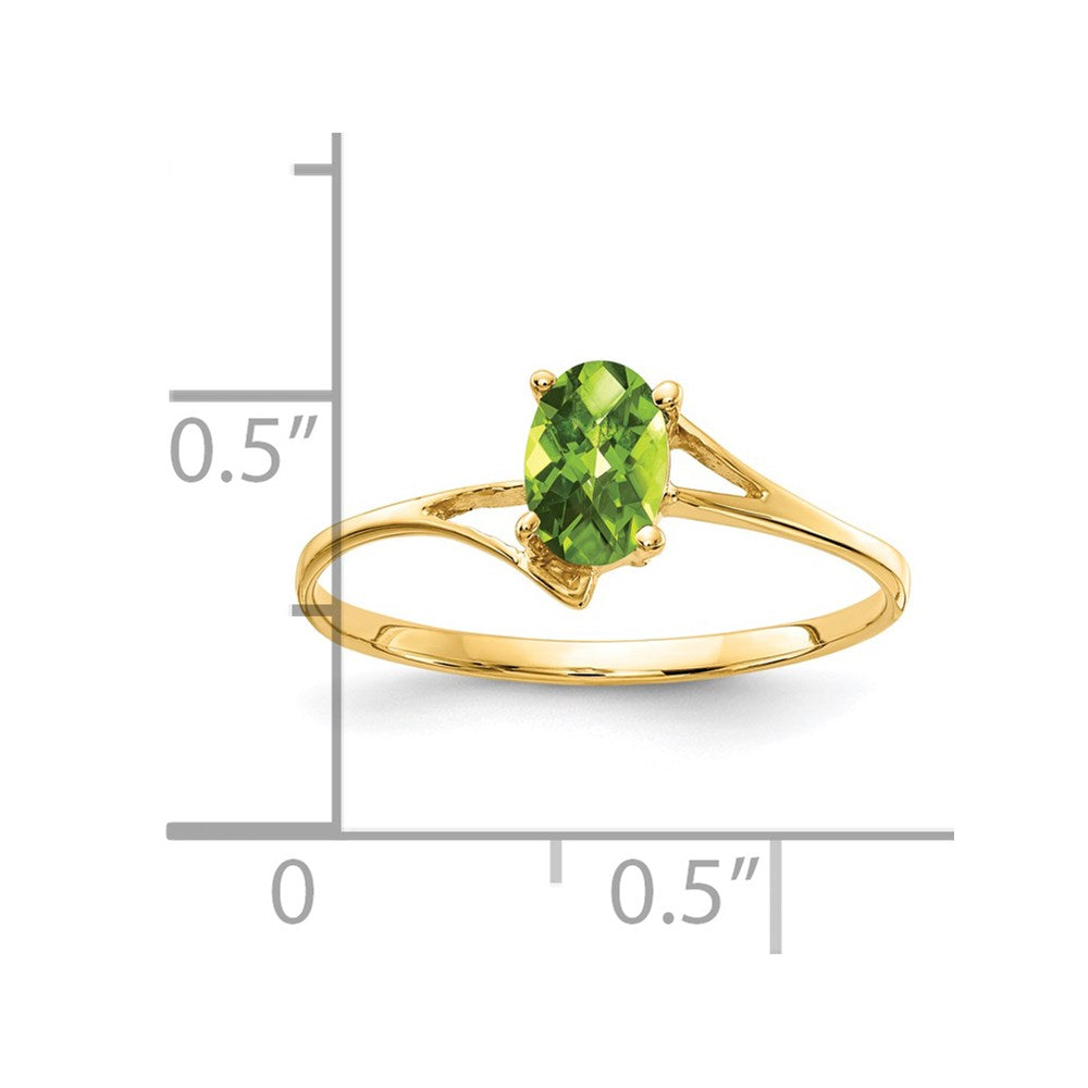 14K Gelbgold ovaler Peridot-Ring mit Schachbrettschliff, 6x4 mm